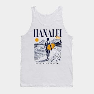 Vintage Surfing Hanalei Bay, Hawaii // Retro Surfer Sketch // Surfer's Paradise Tank Top